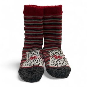 Thick & Cozy Acrylic or Wool Knit Striped Cat Bow Tie Crew Plush Slipper Socks